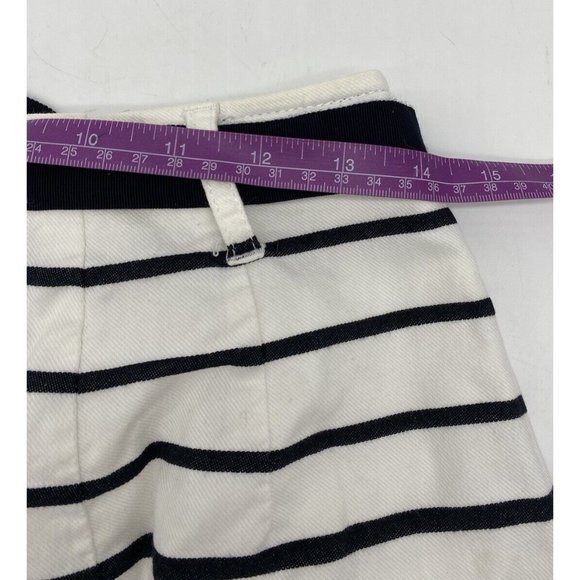 White House Black Market Skirt Size 8 Black White Striped Pleated Belt Flared - Picture 6 of 7
